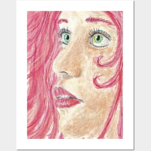 Woman's face red  hair watercolor painting Posters and Art